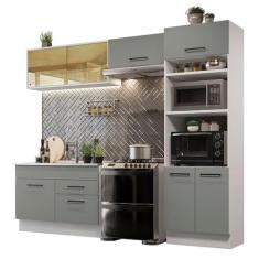 Cozinha Completa Madesa Agata 270005 com Armário e Balcão (sem Tampo e Pia) - Branco/cinza