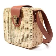 Bolsa Quadrada Feminina Palha Sintética Moda Praia - Kingleen, Bege