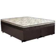 Cama Box Queen Bipartido Sintético + Colchão Elegance Ortopédico Espuma D33 Extra Firme 158x198x63 Marrom