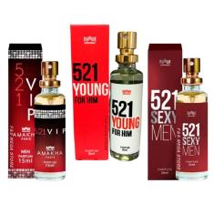 Kit 3 Perfume Masculino 521 Vip Men Young Him Sexy Amakha