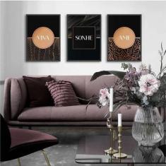 Kit 3 Quadros Viva, Sonhe, Ame - Rosê Com Preto 45X34Cm - Quadros On-L