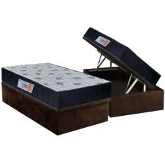 Cama Box Baú Solteiro: Colchão Anatômico Orthoflex Foggia Sogni Unic Face + Base Crc Suede Brown (88x188)