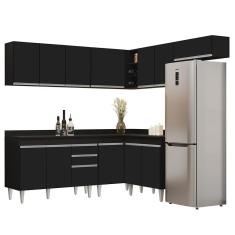 Armário De Cozinha Modulado De Canto 7 Peças Cp20 Balcão Com Tampo Preto - Lumil