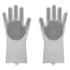 Mimo Style Par de Luvas de Silicone Cinza com Cerdas, para Limpeza e Lavar Louças, Reutilizável, Sustentável, Prática e Dispensa a Esponja, Possui Suporte Para Pendurar, Maleável Resistente e Durável