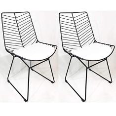 Kit 2 Cadeiras Bertoia Retrô Preta Assento Branco - Poltronas do Sul