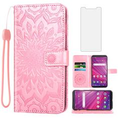 Asuwish Capa de telefone para Alcatel Lumos (DALN5023) / Axel (5004R) carteira com protetor de tela de vidro temperado e couro de girassol capa flip fina suporte suporte acessórios celular eixo