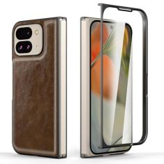 Suzii Capa dobrável para Google Pixel 9 Pro com protetor de tela integrado, couro PU + capa rígida de policarbonato, fina, durável, suporte para carregamento sem fio, capa de telefone com design