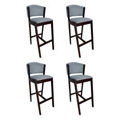 Kit 4 Banquetas Alta de Madeira Maciça Castanho Premium Ana com Encost