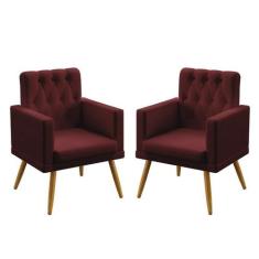 Kit 2 Poltronas Decorativas Estofada Para Sala De Estar Nina Com Rodap