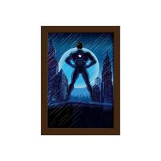 Quadro Super Heróis Geek Azul Estrela Moldura Marrom 33x43cm - Quartin