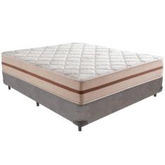 Cama Box Cinza E Colchão Classic 26 Cm Molas Ensacadas Casal Anjos