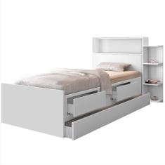 Bicama Solteiro com Baú e Estante Branco - Cambel