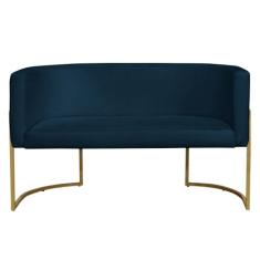 Namoradeira 2 Lugares Decorativa Luana Base Gold Veludo Azul Marinho -