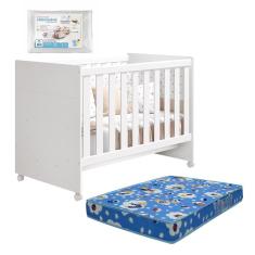 Berço Americano Katatau com Colchão Physical e Travesseiro Baby - Reller Móveis Branco Brilho