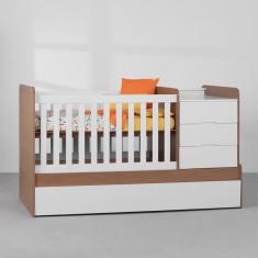 Berço 4 em 1 Zapa - Branco Fosco com Amadeirado