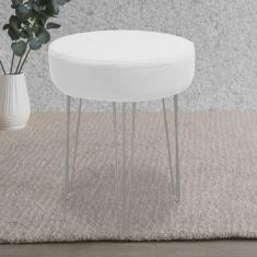 Banqueta Puff Jullia Luxo 55cm Industrial Ferro Cinza Corino Branco - Ahz Móveis