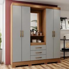 Guarda-Roupa Casal Catedral 4 Portas 3 Gavetas Nature/Cinza - Bci Móve
