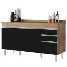 Balcão Gabinete Com Tampo 150cm Marrocos Castanho/preto