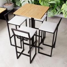 Conjunto Mesa Alta Bar Bistrô Quadrada Pinus 4 Banquetas Confort Estof