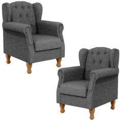Kit 02 Poltronas Decorativas Para Sala de Estar Yara Linho Cinza Escur