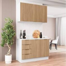 Cozinha Modulada 2 Peças com Tampo 1 Aéreo 3 Portas e 1 Balcão Pia Ipa