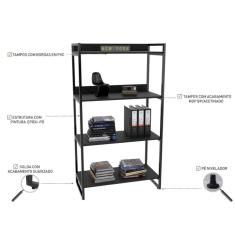 Estante Multiuso 146cmx80cm com 4 Prateleiras Kuadra Compace Preto Onix