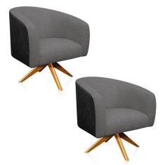 Kit 02 Poltronas Giratória Stella Preto Cinza A26