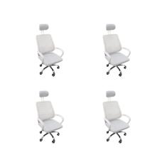 Kit 4 Cadeiras Escritório Diretor Tela Mesh Encosto De Cabeça Branco