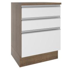 Balcão Madesa Glamy 60 cm 3 Gavetas - Rustic/Branco
