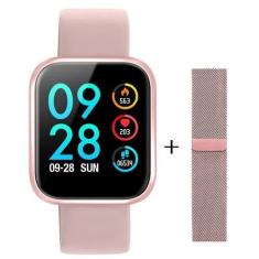 Smartwatch Inteligente Relógio P70 Pro Bluetooth Pulseira em Metal Rosa A ndroid iOS Bluetooth Multi-Funções