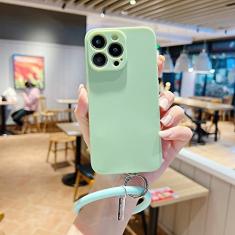 Capa de telefone de pulseira de pulso de cor doce para iPhone 13 12 11 Pro Max Mini XR XS X 8 7 Plus 6 6S 5 SE 2022 Capa de silicone fosca macia, verde, para iPhone 13