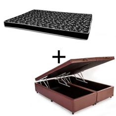 Cama Box Baú Casal 138 Bipartido Tecido Sintético Marrom Com Colchão Hamburgo Bello Box - 100% Espuma - D28 Preto 55x138x188