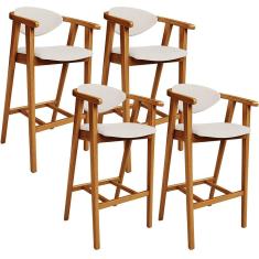 Kit 04 Banquetas Alta Para Cozinha Bancada Bar Sala de Jantar Fixa Cecília L02 Linho Cru - Lyam