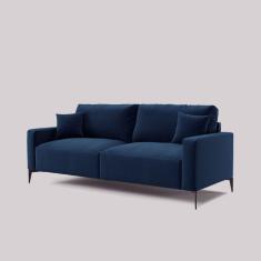 Sofá Unne 3 Lugares com Molas Ensacadas Linho Azul Marinho 200 cm