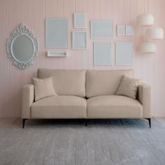 Sofá Unne 3 Lugares com Molas Ensacadas Bouclê Bege 200 cm