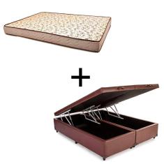 Cama Box Baú Queen 158 Tecido Sintético Marrom Com Colchão 158 Flórida Bello Box - 100% Espuma - D26 Cinza