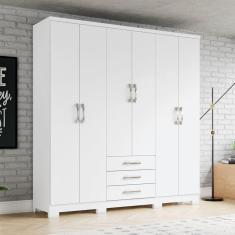Guarda Roupa Solteiro 6 Portas 3 Gavetas Caju Branco