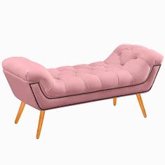 Recamier Calçadeira Casal Quenn 160cm Ayla Veludo Rosa Bebê - Montanaris Decor