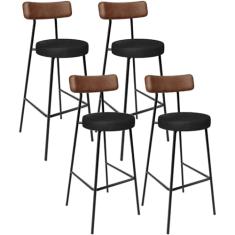 Kit 04 Banquetas Alta Bar Cozinha Sala De Jantar Milão L02 Couríssimo Marrom Preto - Lyam Decor