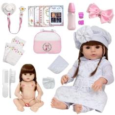 Boneca Reborn Recém Nascida Completa + Kit 20 Acessórios - Cegonha Reb