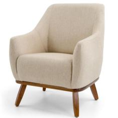 Poltrona Decorativa Base Fixa de Madeira Paloma D02 Algodão Bege C-129