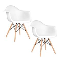 Kit 2 Cadeiras Eames Eifflel com Braço Daw de Madeira com Assento Bran