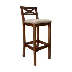 Banqueta Média Estofada para Bancada Madri Madeira Castanho Suede Bege