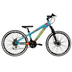 Bicicleta Aro 26 Vikingx Tuff 21v Freeride DH Aros Vmaxx Pretos Câmbios Shimano Freios Hidráulicos-Unissex