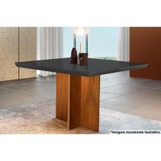 Mesa p/ Cozinha Berlim c/ Tampo 90x90cm Madeirado Vidro Canto Curvo - Imbuia/Grafite - Rufato