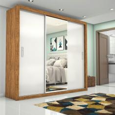 Guarda Roupa Casal Com Espelho 3 Portas De Correr Ilheus Plus Cinamomo-branco