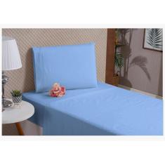 Lençol De Algodão 3 Peças Azul Solteiro Percal 180 Fios