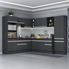 Armário Cozinha Completa de Canto Veneza Multimóveis V2082, Preto/Bran