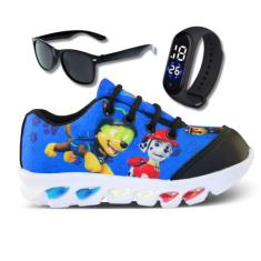 Tênis de Led Infantil Masculino Patrulha Canina + Relógio + Óculos, Az