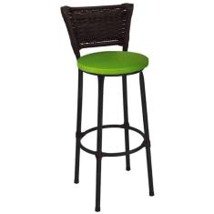 Banqueta Alta Preta com Encosto Junco Argila Assento Verde - Fortmix